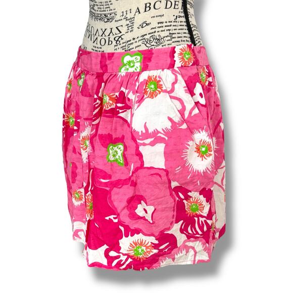 Lilly Pulitzer Size 8 Avery Pink Floral 100% Cotton Mini Skirt Pockets Vacation - Picture 1 of 5